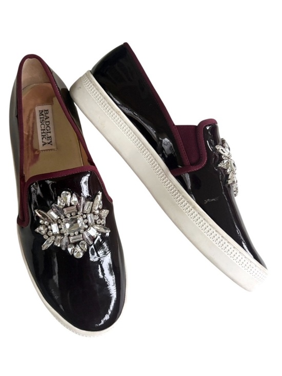 Badgley Mischka Shoes - EUC Badgley Mischka Leather Barre Rhinestone Embellished Slip-On Flats Size 8